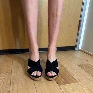 Charles David Black Wedge Sandals